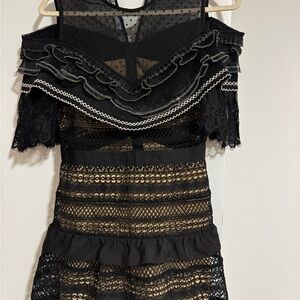Self-Portrait Black Lace One-Shoulder Ruffle Dress